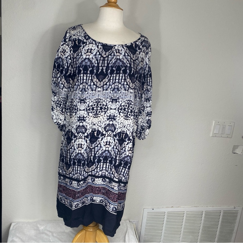 Comma Women’s Black Gray Abstract Print Shift Dress Size 10 Laggenlook Retro